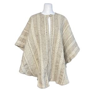 Branigan Weavers Irish Women's Winter Wool‎ Cape Coat Cable Knit Poncho Shawl OS